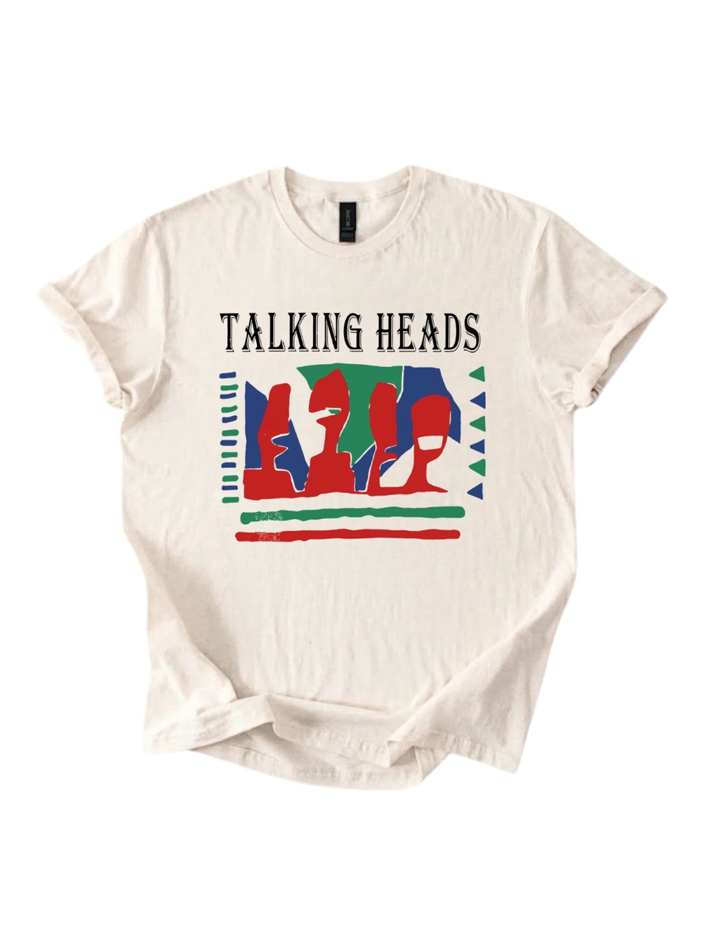 Gildan Talking Heads Graphic Tee - Cream with Red & Green Print